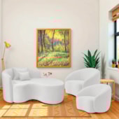 Kit Recamier Curvo Sala de Estar Inglaterra 150cm Lado Direito e 2 Poltronas Orgânica Luxo Amore Bouclé Branco
