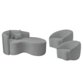 Kit Recamier Curvo Sala de Estar Inglaterra 150cm Lado Direito e 2 Poltronas Orgânica Luxo Amore Bouclé Cinza
