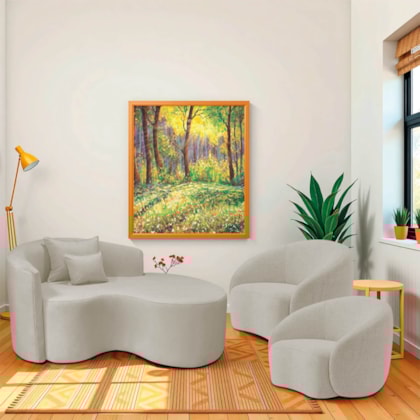 Kit Recamier Curvo Sala de Estar Inglaterra 150cm Lado Direito e 2 Poltronas Orgânica Luxo Amore Linho