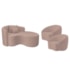 Kit Recamier Curvo Sala de Estar Inglaterra 150cm Lado Direito e 2 Poltronas Orgânica Luxo Amore Linho Rose