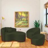 Kit Recamier Curvo Sala de Estar Inglaterra 150cm Lado Direito e 2 Poltronas Orgânica Luxo Amore Linho Verde