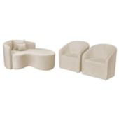 Kit Recamier Curvo Sala de Estar Inglaterra 150cm Lado Direito e 2 Poltronas Orgânica Luxo Luiza Max Bouclé Bege