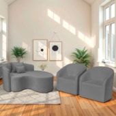 Kit Recamier Curvo Sala de Estar Inglaterra 150cm Lado Direito e 2 Poltronas Orgânica Luxo Luiza Max Bouclé Cinza