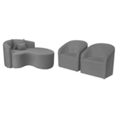 Kit Recamier Curvo Sala de Estar Inglaterra 150cm Lado Direito e 2 Poltronas Orgânica Luxo Luiza Max Bouclé Cinza