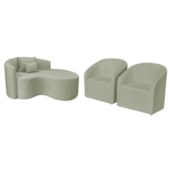 Kit Recamier Curvo Sala de Estar Inglaterra 150cm Lado Direito e 2 Poltronas Orgânica Luxo Luiza Max Bouclé Verde Oliva