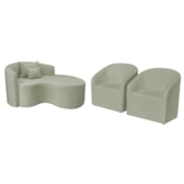 Kit Recamier Curvo Sala de Estar Inglaterra 150cm Lado Direito e 2 Poltronas Orgânica Luxo Luiza Max Bouclé Verde Oliva