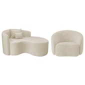 Kit Recamier Curvo Sala de Estar Inglaterra 150cm Lado Direito e Poltrona Orgânica Luxo Amore Bouclé Bege