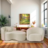 Kit Recamier Curvo Sala de Estar Inglaterra 150cm Lado Direito e Poltrona Orgânica Luxo Amore Bouclé Bege