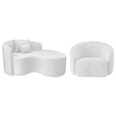 Kit Recamier Curvo Sala de Estar Inglaterra 150cm Lado Direito e Poltrona Orgânica Luxo Amore Bouclé Branco