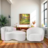 Kit Recamier Curvo Sala de Estar Inglaterra 150cm Lado Direito e Poltrona Orgânica Luxo Amore Bouclé Branco