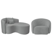 Kit Recamier Curvo Sala de Estar Inglaterra 150cm Lado Direito e Poltrona Orgânica Luxo Amore Bouclé Cinza