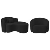 Kit Recamier Curvo Sala de Estar Inglaterra 150cm Lado Direito e Poltrona Orgânica Luxo Amore Bouclé Preto