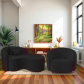 Kit Recamier Curvo Sala de Estar Inglaterra 150cm Lado Direito e Poltrona Orgânica Luxo Amore Bouclé Preto