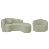 Kit Recamier Curvo Sala de Estar Inglaterra 150cm Lado Direito e Poltrona Orgânica Luxo Amore Bouclé Verde Oliva