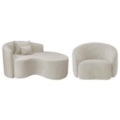 Kit Recamier Curvo Sala de Estar Inglaterra 150cm Lado Direito e Poltrona Orgânica Luxo Amore Linho Bege