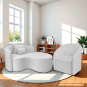 Kit Recamier Curvo Sala de Estar Inglaterra 150cm Lado Direito e Poltrona Orgânica Luxo Luiza Max Bouclé Branco
