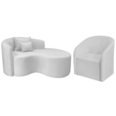 Kit Recamier Curvo Sala de Estar Inglaterra 150cm Lado Direito e Poltrona Orgânica Luxo Luiza Max Bouclé Branco