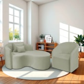 Kit Recamier Curvo Sala de Estar Inglaterra 150cm Lado Direito e Poltrona Orgânica Luxo Luiza Max Bouclé Verde Oliva