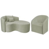 Kit Recamier Curvo Sala de Estar Inglaterra 150cm Lado Direito e Poltrona Orgânica Luxo Luiza Max Bouclé Verde Oliva
