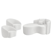 Kit Recamier Curvo Sala de Estar Inglaterra 150cm Lado Esquerdo e 2 Poltronas Orgânica Luxo Amore Bouclé Branco