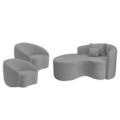 Kit Recamier Curvo Sala de Estar Inglaterra 150cm Lado Esquerdo e 2 Poltronas Orgânica Luxo Amore Bouclé Cinza