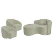 Kit Recamier Curvo Sala de Estar Inglaterra 150cm Lado Esquerdo e 2 Poltronas Orgânica Luxo Amore Bouclé Verde Oliva