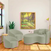 Kit Recamier Curvo Sala de Estar Inglaterra 150cm Lado Esquerdo e 2 Poltronas Orgânica Luxo Amore Bouclé Verde Oliva