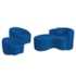 Kit Recamier Curvo Sala de Estar Inglaterra 150cm Lado Esquerdo e 2 Poltronas Orgânica Luxo Amore Linho Azul Royal