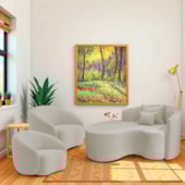 Kit Recamier Curvo Sala de Estar Inglaterra 150cm Lado Esquerdo e 2 Poltronas Orgânica Luxo Amore Linho Bege