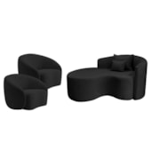 Kit Recamier Curvo Sala de Estar Inglaterra 150cm Lado Esquerdo e 2 Poltronas Orgânica Luxo Amore Linho Preto