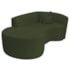 Kit Recamier Curvo Sala de Estar Inglaterra 150cm Lado Esquerdo e 2 Poltronas Orgânica Luxo Amore Linho Verde