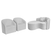 Kit Recamier Curvo Sala de Estar Inglaterra 150cm Lado Esquerdo e 2 Poltronas Orgânica Luxo Luiza Max Bouclé Branco
