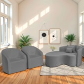 Kit Recamier Curvo Sala de Estar Inglaterra 150cm Lado Esquerdo e 2 Poltronas Orgânica Luxo Luiza Max Bouclé Cinza