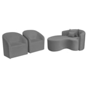 Kit Recamier Curvo Sala de Estar Inglaterra 150cm Lado Esquerdo e 2 Poltronas Orgânica Luxo Luiza Max Bouclé Cinza