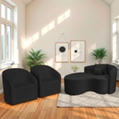 Kit Recamier Curvo Sala de Estar Inglaterra 150cm Lado Esquerdo e 2 Poltronas Orgânica Luxo Luiza Max Bouclé Preto