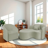 Kit Recamier Curvo Sala de Estar Inglaterra 150cm Lado Esquerdo e 2 Poltronas Orgânica Luxo Luiza Max Bouclé Verde Oliva