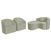 Kit Recamier Curvo Sala de Estar Inglaterra 150cm Lado Esquerdo e 2 Poltronas Orgânica Luxo Luiza Max Bouclé Verde Oliva