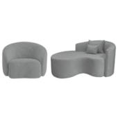 Kit Recamier Curvo Sala de Estar Inglaterra 150cm Lado Esquerdo e Poltrona Orgânica Luxo Amore Bouclé Cinza