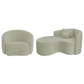 Kit Recamier Curvo Sala de Estar Inglaterra 150cm Lado Esquerdo e Poltrona Orgânica Luxo Amore Bouclé Verde Oliva