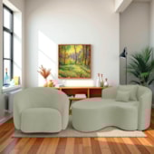 Kit Recamier Curvo Sala de Estar Inglaterra 150cm Lado Esquerdo e Poltrona Orgânica Luxo Amore Bouclé Verde Oliva
