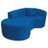 Kit Recamier Curvo Sala de Estar Inglaterra 150cm Lado Esquerdo e Poltrona Orgânica Luxo Amore Linho Azul Royal