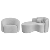 Kit Recamier Curvo Sala de Estar Inglaterra 150cm Lado Esquerdo e Poltrona Orgânica Luxo Amore Linho Cinza Claro