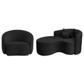 Kit Recamier Curvo Sala de Estar Inglaterra 150cm Lado Esquerdo e Poltrona Orgânica Luxo Amore Linho Preto