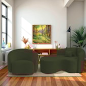 Kit Recamier Curvo Sala de Estar Inglaterra 150cm Lado Esquerdo e Poltrona Orgânica Luxo Amore Linho Verde