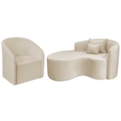 Kit Recamier Curvo Sala de Estar Inglaterra 150cm Lado Esquerdo e Poltrona Orgânica Luxo Luiza Max Bouclé Bege