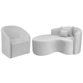 Kit Recamier Curvo Sala de Estar Inglaterra 150cm Lado Esquerdo e Poltrona Orgânica Luxo Luiza Max Bouclé Branco