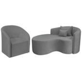 Kit Recamier Curvo Sala de Estar Inglaterra 150cm Lado Esquerdo e Poltrona Orgânica Luxo Luiza Max Bouclé Cinza