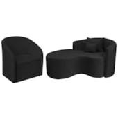 Kit Recamier Curvo Sala de Estar Inglaterra 150cm Lado Esquerdo e Poltrona Orgânica Luxo Luiza Max Bouclé Preto