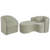 Kit Recamier Curvo Sala de Estar Inglaterra 150cm Lado Esquerdo e Poltrona Orgânica Luxo Luiza Max Bouclé Verde Oliva