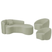 Kit Recamier Curvo Sala de Estar Inglaterra 180cm Lado Direito e 2 Poltronas Orgânica Luxo Amore Bouclé Verde Oliva
